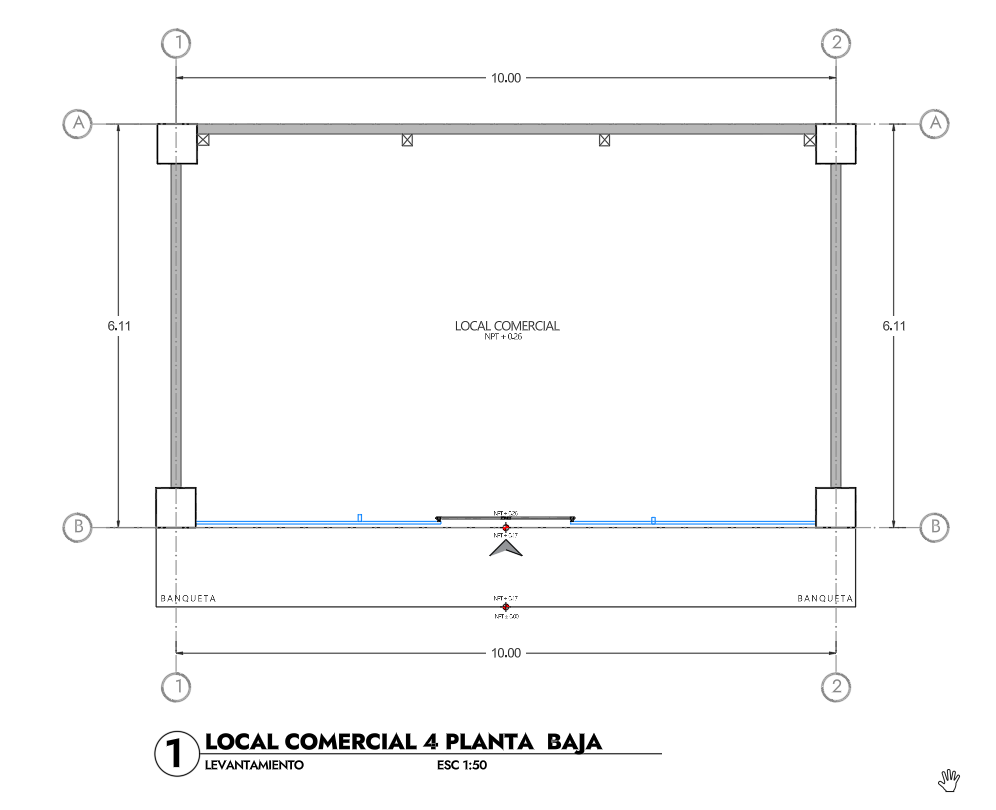 Plano de levantamiento inicial del local comercial 4 de 61.10 m² en Plaza Lea
