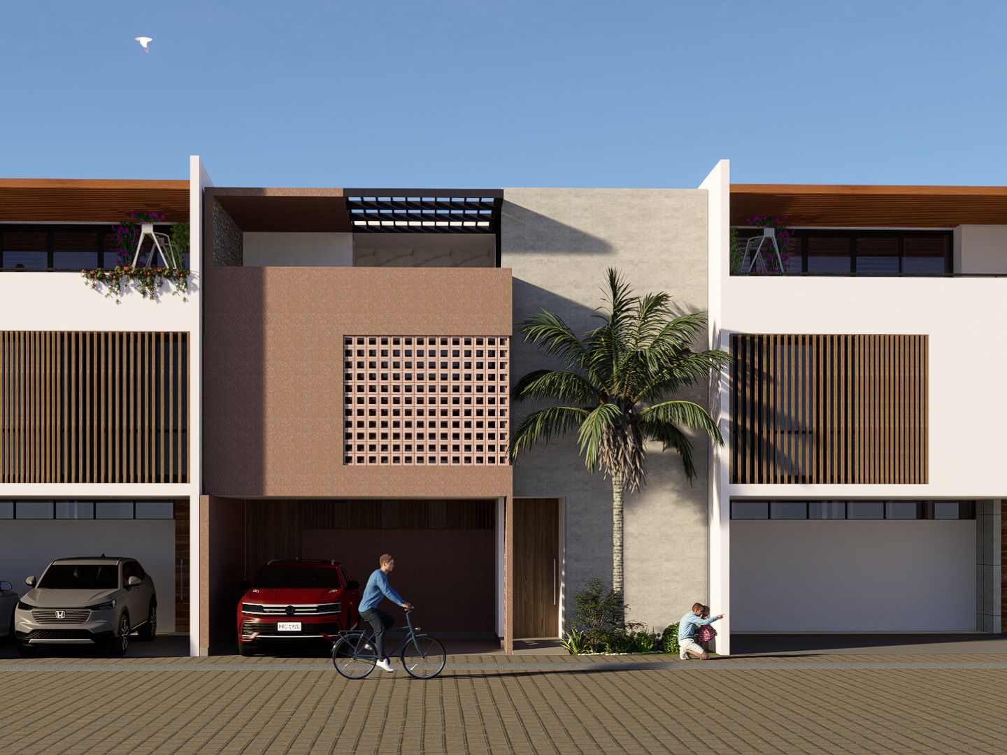 Conjunto Residencial PERSA - Fachada frontal de los 4 modelos de casas